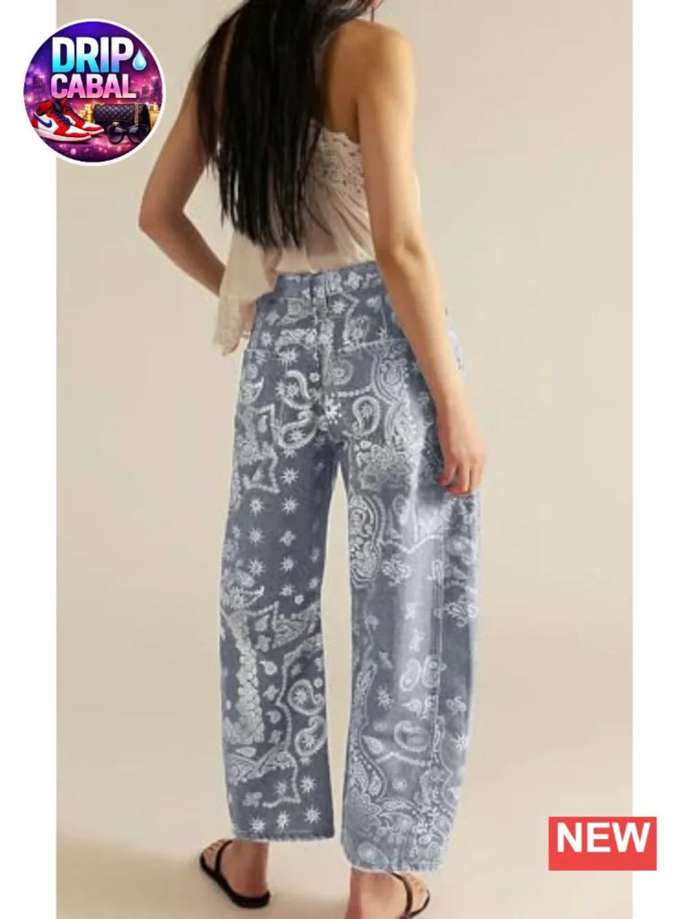 Wide Leg Floral Print Jeans with Pockets - Mid Rise Y2K